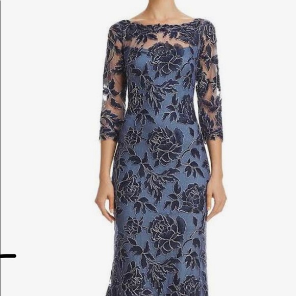 Tadashi soji blue gown lace size 2 mermaid dress - Picture 3 of 5